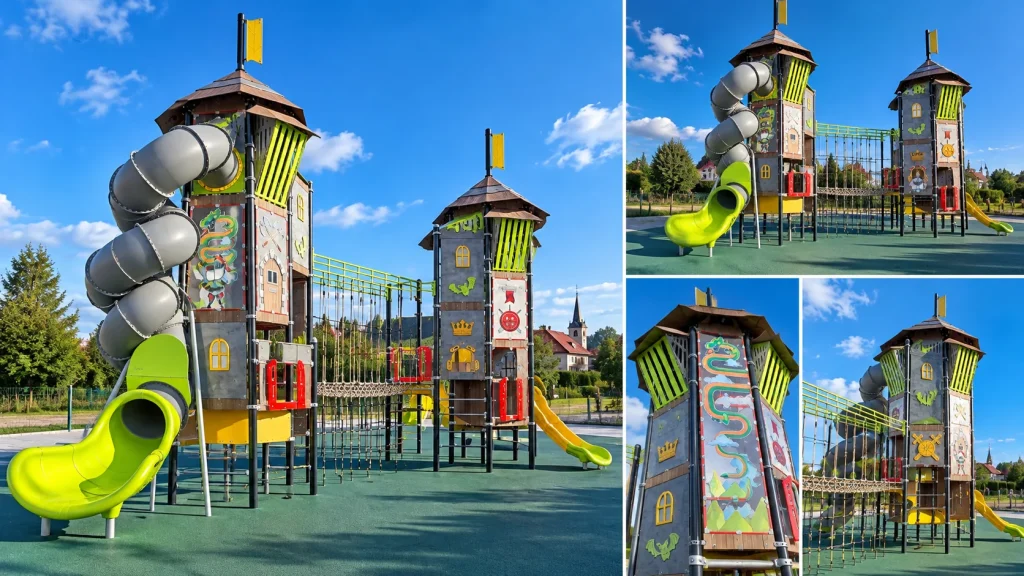 Plac zabaw w Tuchomiu — kolaż fotografii